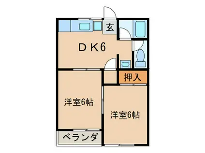 ムーニー一つ山(2DK/2階)の間取り写真