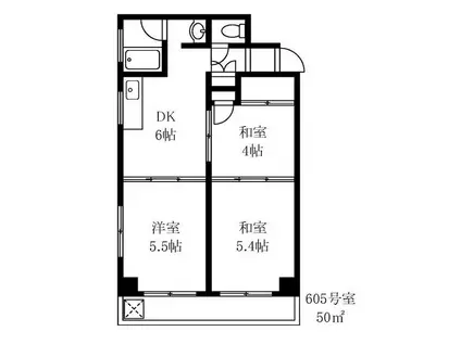 岳洋マンション(3DK/6階)の間取り写真