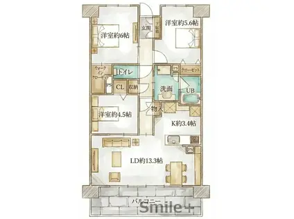 ポレスター中仙道テラス(3LDK/3階)の間取り写真