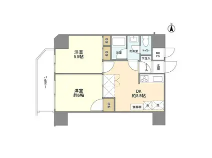 クレール清澄公園(2DK/8階)の間取り写真