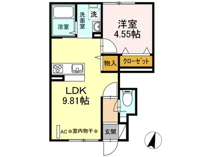 ポルトボヌール浜田(1LDK/1階)の間取り写真