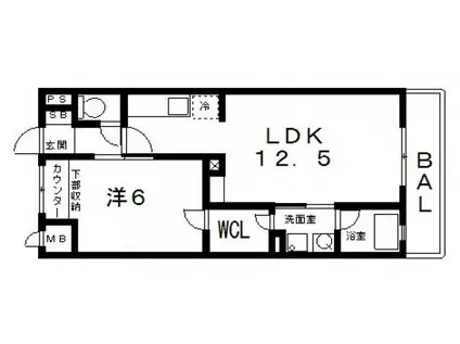 ユンヌファシリテ(1LDK/4階)の間取り写真