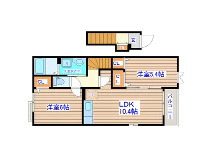 フィオーレB(2LDK/2階)の間取り写真