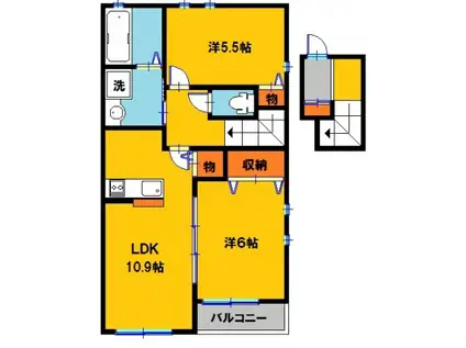 コスモスII H(2LDK/2階)の間取り写真