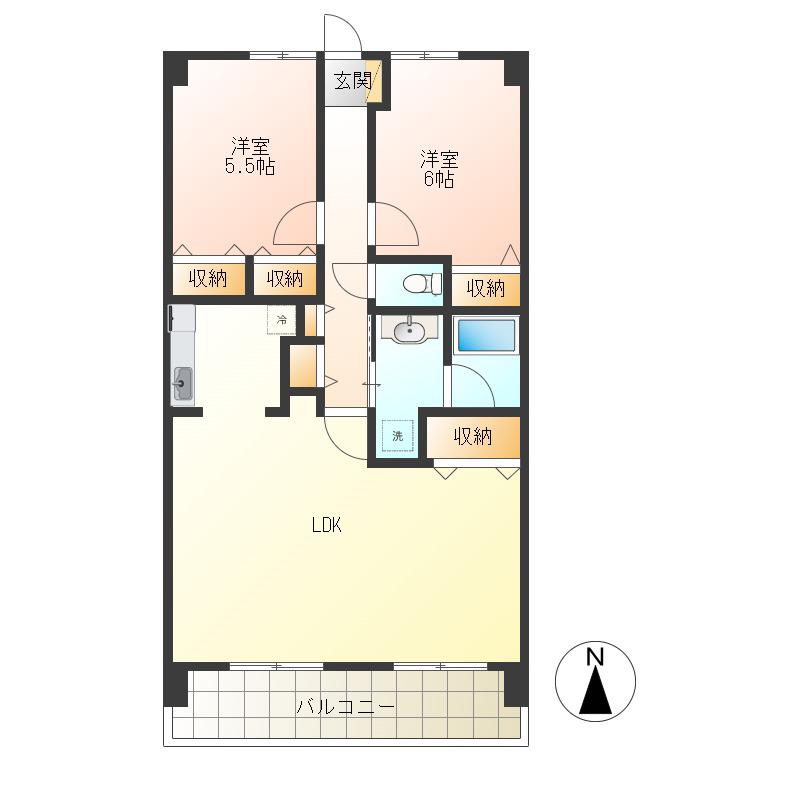 マンションベルシー(2LDK/9階)の間取り写真