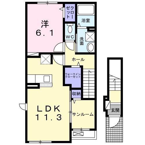 ニューサンライズ(1LDK/2階)の間取り写真