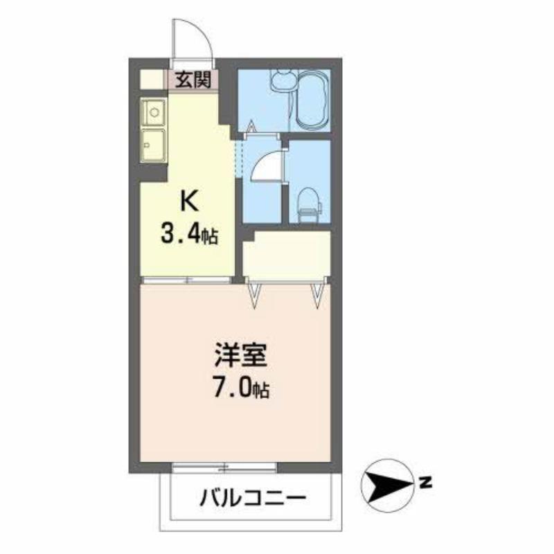 ディアス長町南(1K/2階)の間取り写真