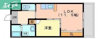 クレセール津島(1LDK/2階)の間取り写真