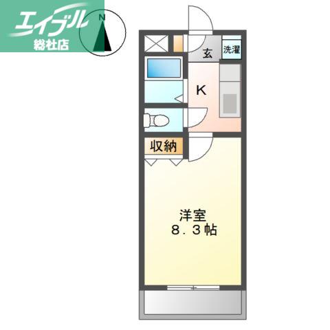 アムールパレスII(1K/2階)の間取り写真