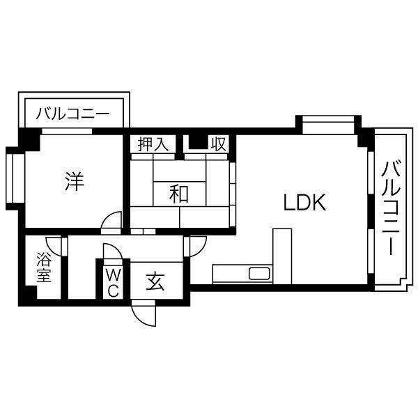 サンライフ花房(2LDK/4階)の間取り写真