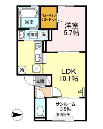 セキュレア須屋 B棟(1LDK/1階)の間取り写真