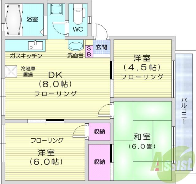 サンライフ柏木A(3DK/1階)の間取り写真