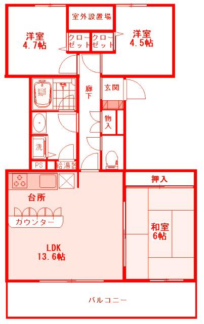 ハイツ東戸塚II(3LDK/4階)の間取り写真