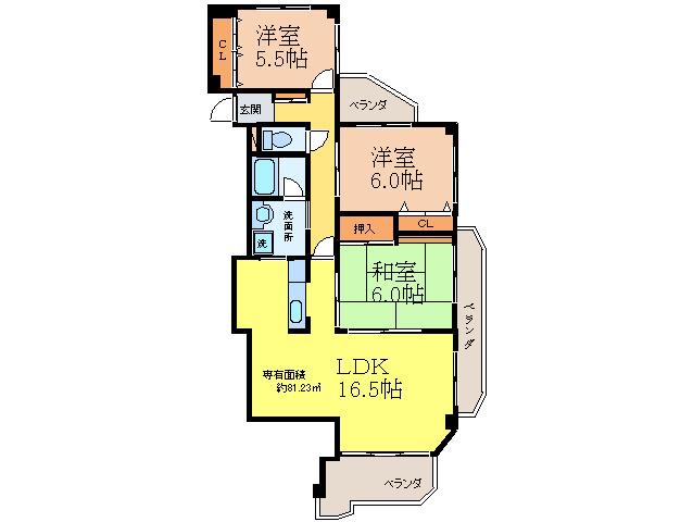 第Ⅱハイツライラック(3LDK/1階)の間取り写真