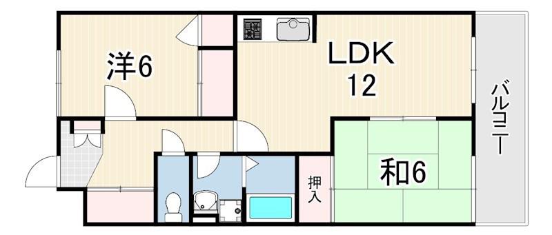 バンヴェール芦屋(2LDK/2階)の間取り写真