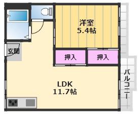 エクセレート府中B棟(1LDK/2階)の間取り写真