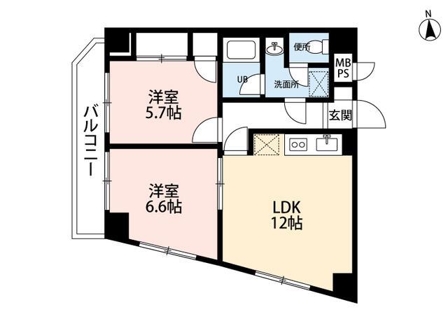 エーシーフィールズ(2LDK/4階)の間取り写真