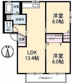 バリュージュ2000A(2LDK/2階)の間取り写真