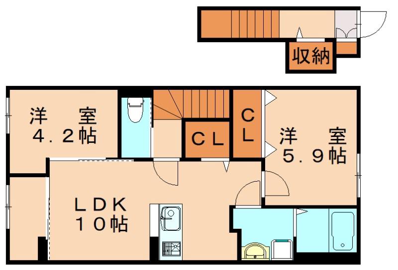八幡西区楠木2丁目アパート(2LDK/2階)の間取り写真