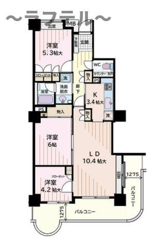 所沢スカイライズタワー(3LDK/22階)の間取り写真
