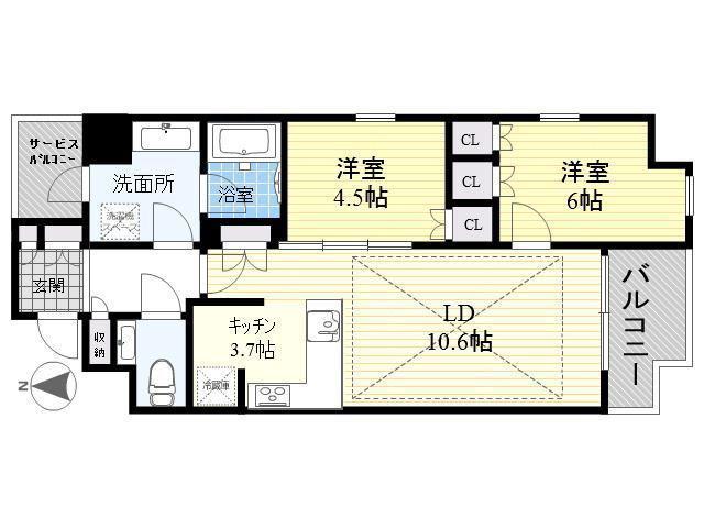 マンション 墨田区亀沢(2LDK/5階)の間取り写真