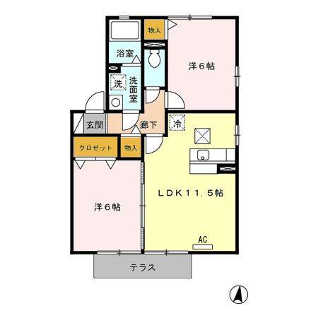 Dコート南横市B棟(2LDK/1階)の間取り写真