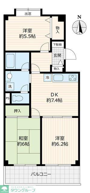 ミキハイム国府台弐番館(3DK/4階)の間取り写真