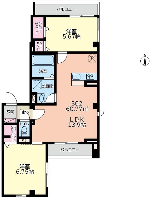 経堂 マンション(2LDK/3階)の間取り写真