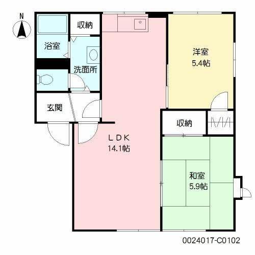パークハイツ野上C(2LDK/1階)の間取り写真