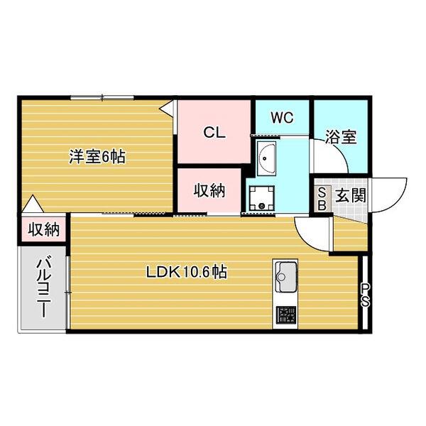 CHATON美穂ケ丘(1LDK/2階)の間取り写真