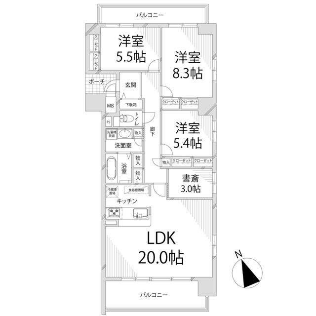 キャッスルコート飾磨(2SLDK/8階)の間取り写真