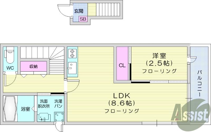 グランディール国見(1LDK/2階)の間取り写真