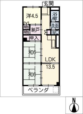 コーポ宇奈月 602号(3LDK/6階)の間取り写真