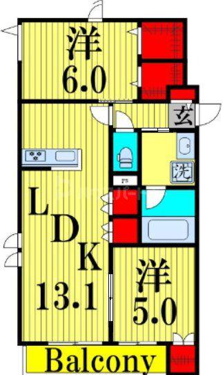 BONHEUR DE CHIEN KITAAYASE(2LDK/3階)の間取り写真