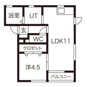 ローヌC(1LDK/1階)の間取り写真