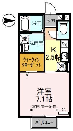 ヴァレンティ(1K/2階)の間取り写真