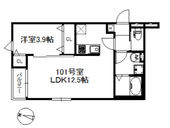 メゾンソレイユ久留米(1LDK/2階)の間取り写真