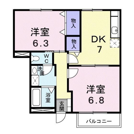 フォレストサイドII番館(2DK/1階)の間取り写真