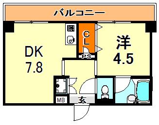 サンライズコート(1DK/4階)の間取り写真