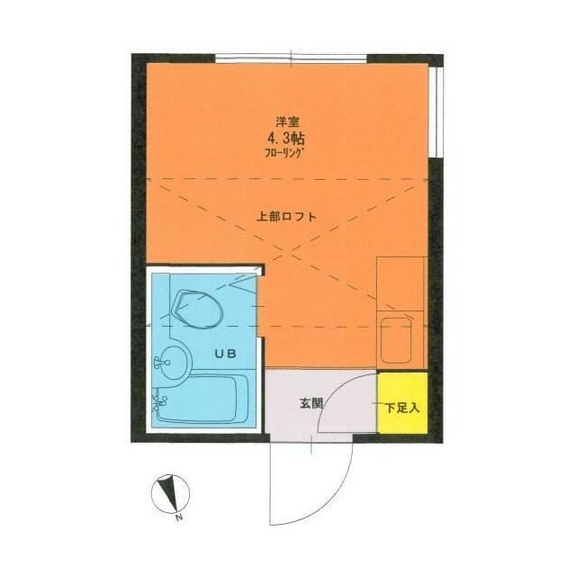 ハイテラス石川台 A棟(ワンルーム/2階)の間取り写真