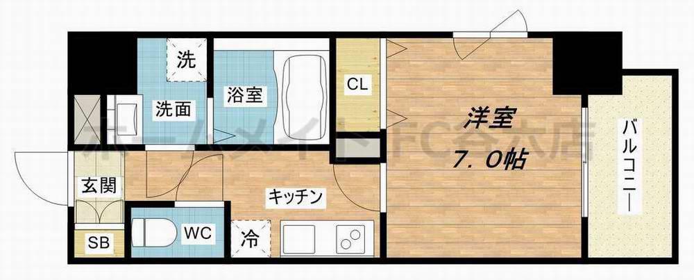 グレンパーク内本町(1K/13階)の間取り写真