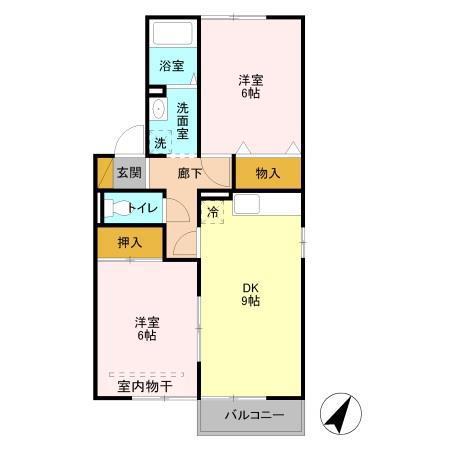 セジュール八千代A(2DK/1階)の間取り写真