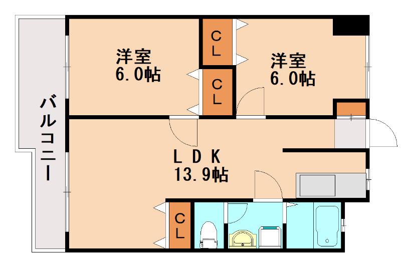 大橋アローハイム(2LDK/7階)の間取り写真