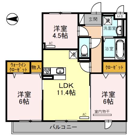 グランドソレーユ久宝寺(3LDK/2階)の間取り写真