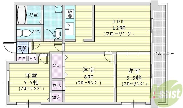 パークハイツアイリス1号館(3LDK/2階)の間取り写真