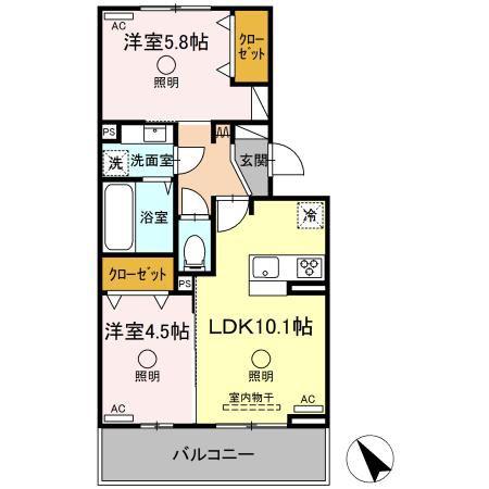 アベニール新八代(2LDK/2階)の間取り写真