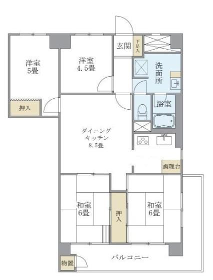 東建金町マンション(4DK/2階)の間取り写真