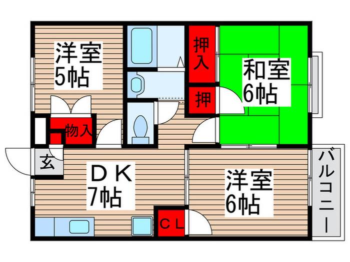 ウインズコーポ 1(3DK/2階)の間取り写真