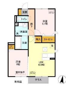 アヴニールB(2LDK/1階)の間取り写真