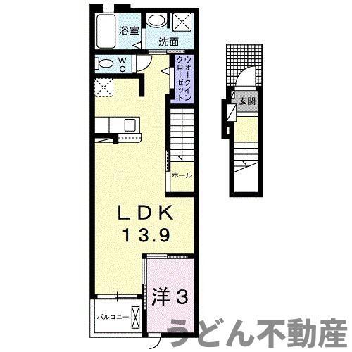 ジャダハウス丸亀 A(1LDK/2階)の間取り写真